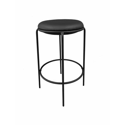 Benjara Neni 30 Inch Barstool Set of 2, Round Cushioned Seat, Black Faux Leather