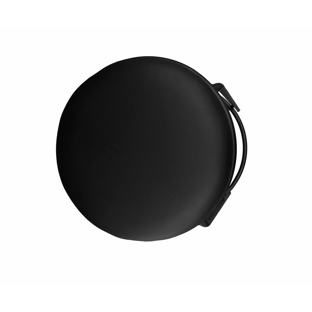 Benjara Neni 30 Inch Barstool Set of 2, Round Cushioned Seat, Black Faux Leather