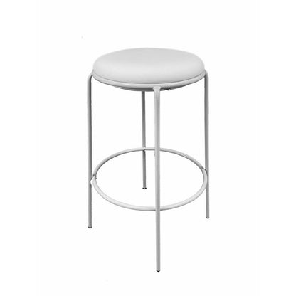 Benjara Neni 30 Inch Barstool Set of 2, Round Cushioned Seat, White Faux Leather