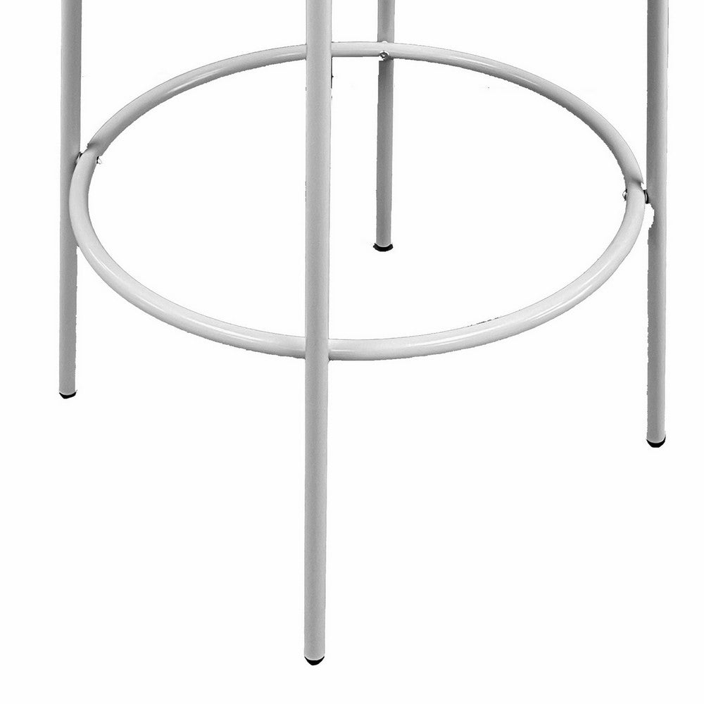 Benjara Neni 30 Inch Barstool Set of 2, Round Cushioned Seat, White Faux Leather