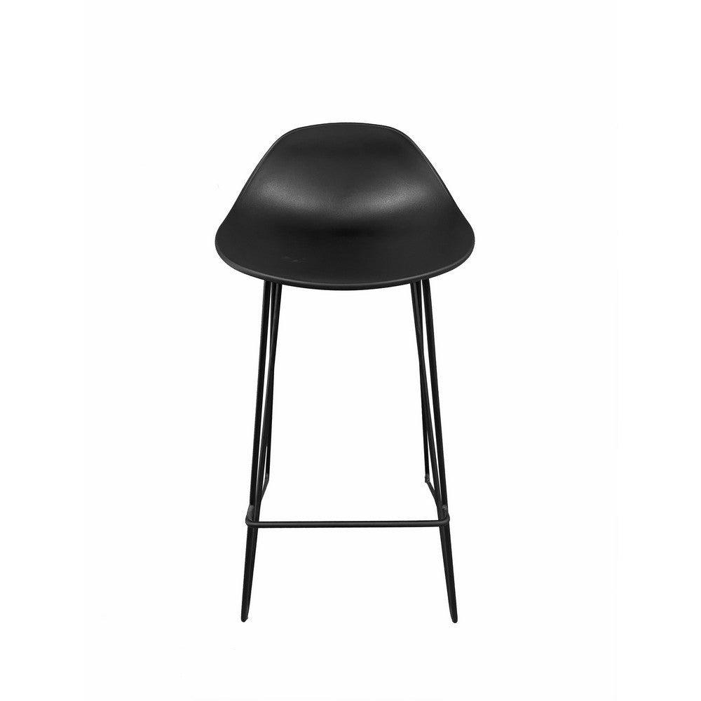 Benjara Bert 30 Inch Barstool Chair Set of 2, Low Back, Geometric Black Metal