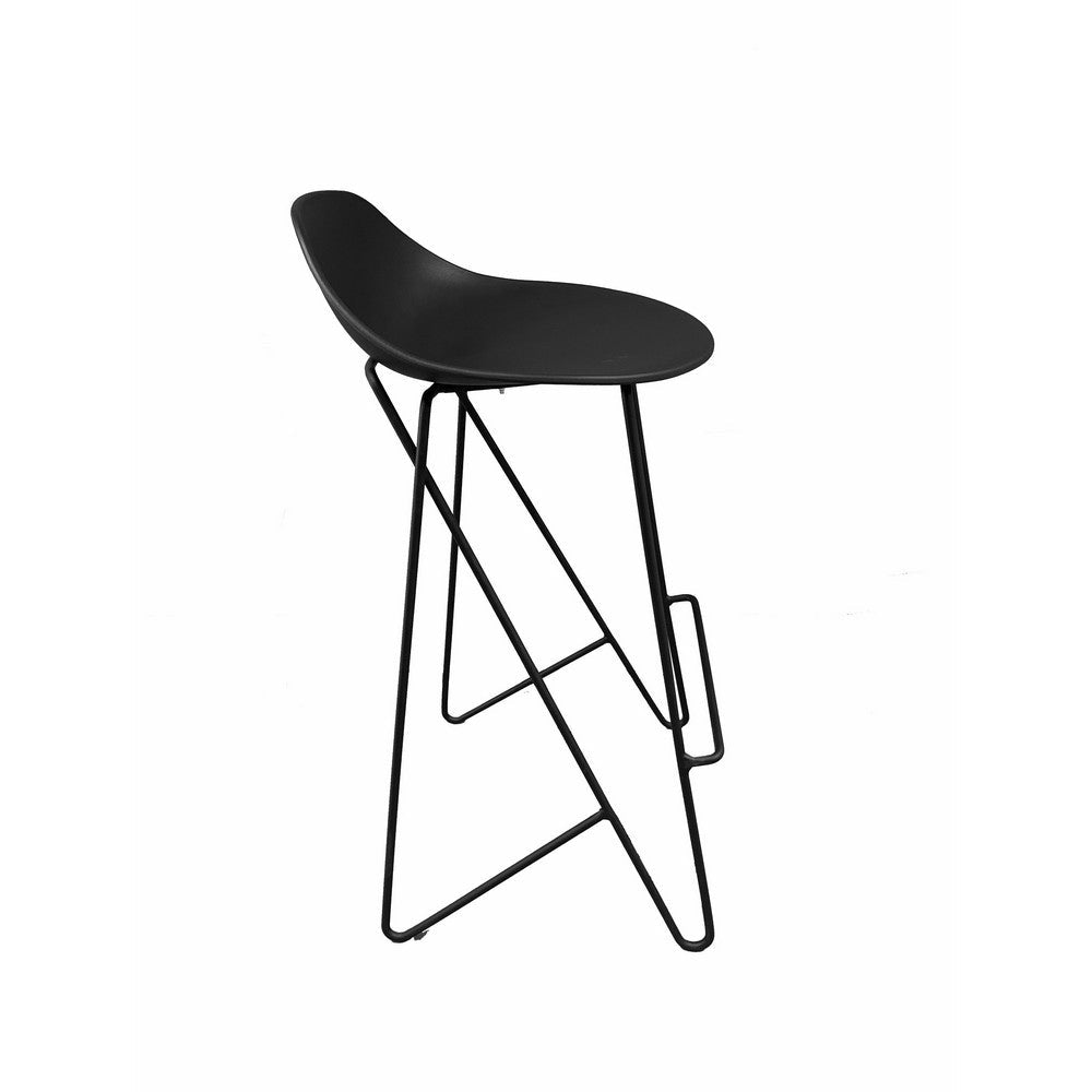 Benjara Bert 30 Inch Barstool Chair Set of 2, Low Back, Geometric Black Metal