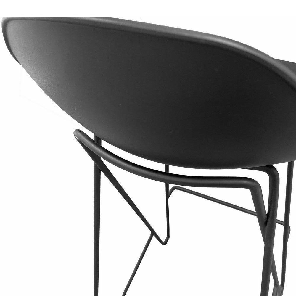Benjara Bert 30 Inch Barstool Chair Set of 2, Low Back, Geometric Black Metal