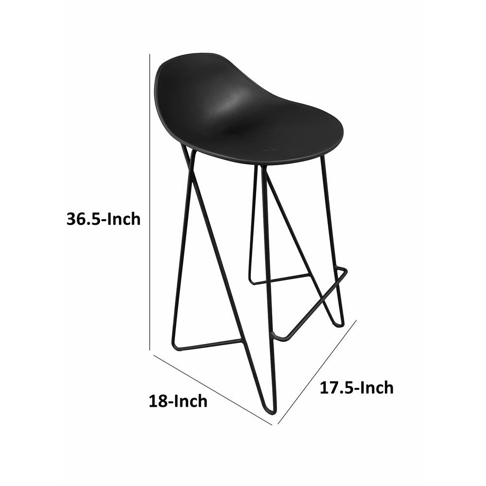 Benjara Bert 30 Inch Barstool Chair Set of 2, Low Back, Geometric Black Metal