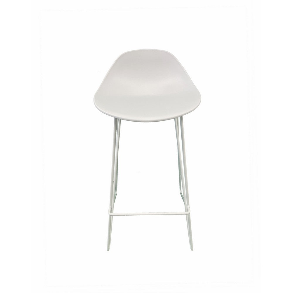 Benjara Bert 30 Inch Barstool Chair Set of 2, Low Back, Geometric White Metal