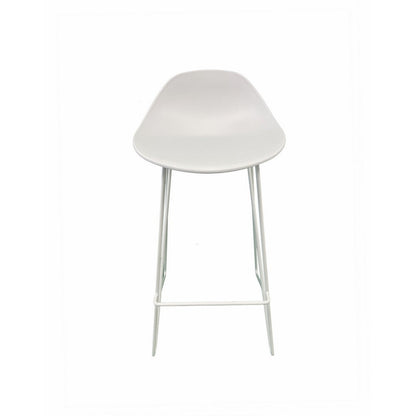 Benjara Bert 30 Inch Barstool Chair Set of 2, Low Back, Geometric White Metal