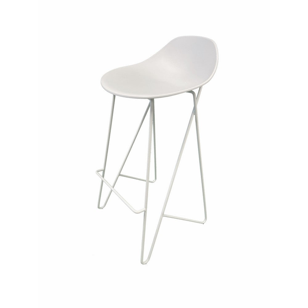 Benjara Bert 30 Inch Barstool Chair Set of 2, Low Back, Geometric White Metal