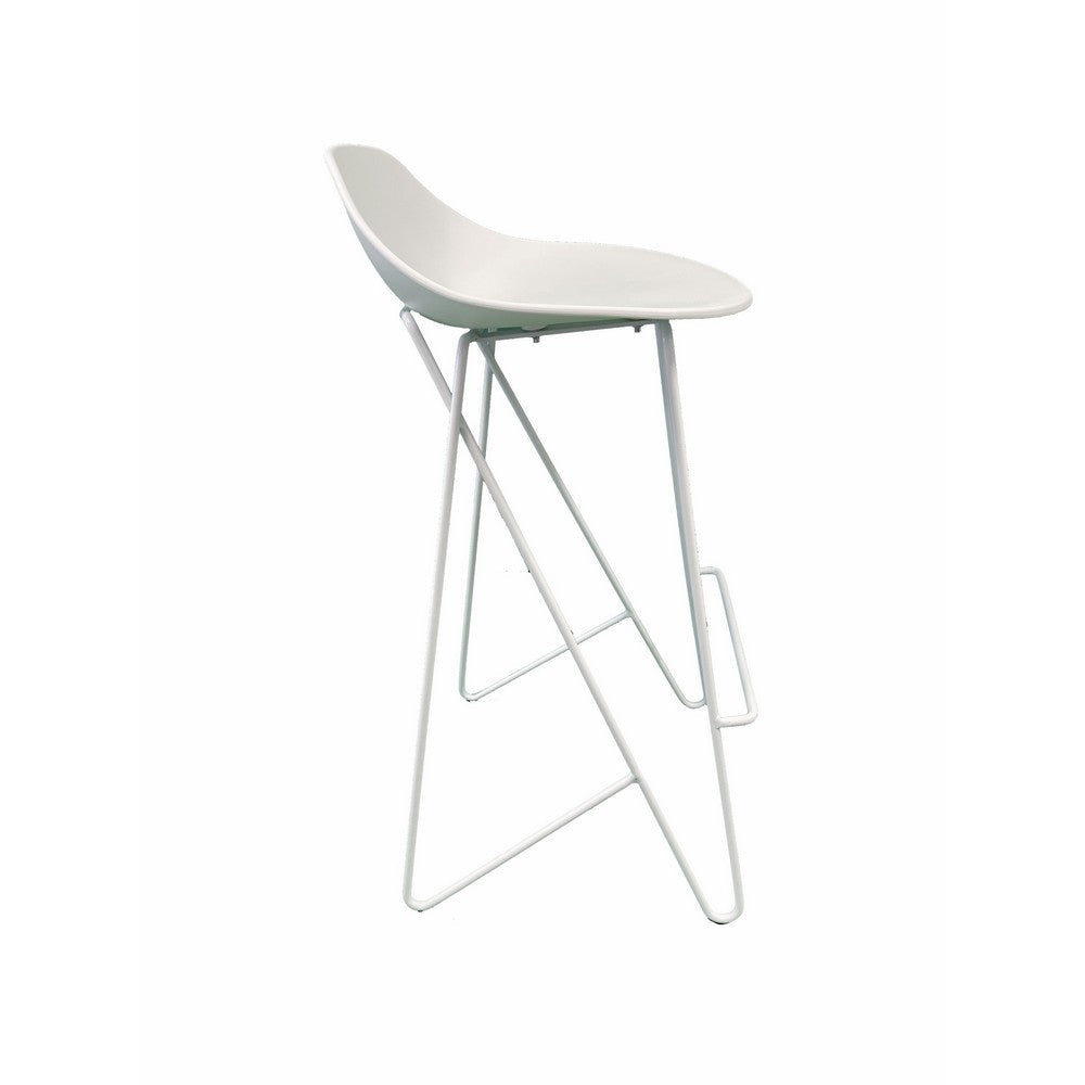 Benjara Bert 30 Inch Barstool Chair Set of 2, Low Back, Geometric White Metal