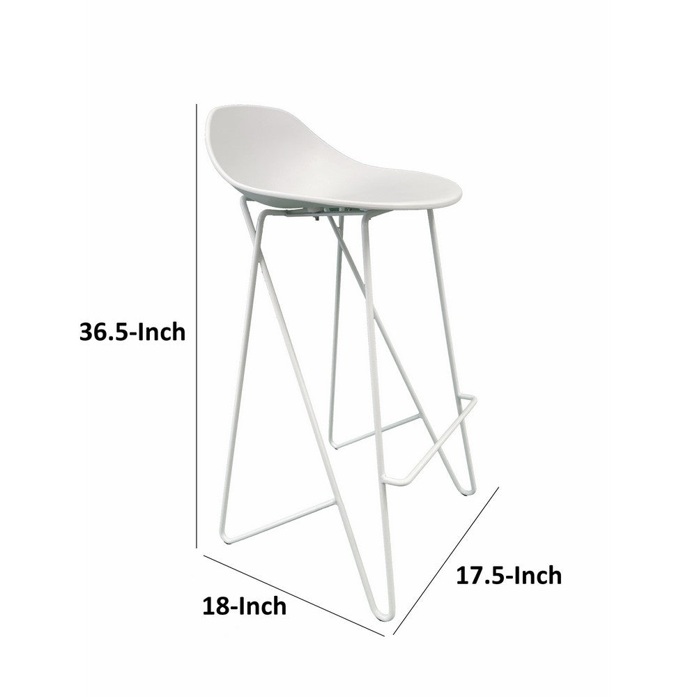 Benjara Bert 30 Inch Barstool Chair Set of 2, Low Back, Geometric White Metal