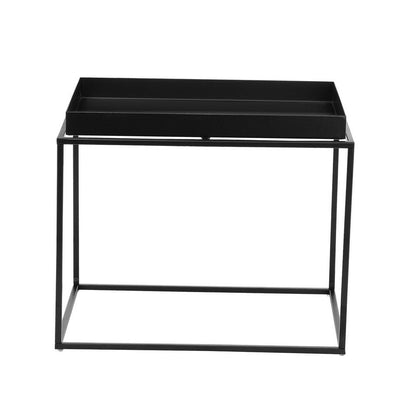 Benjara Bixy 24 Inch Side End Table, Black Tray Top, Open Cubic Metal Frame