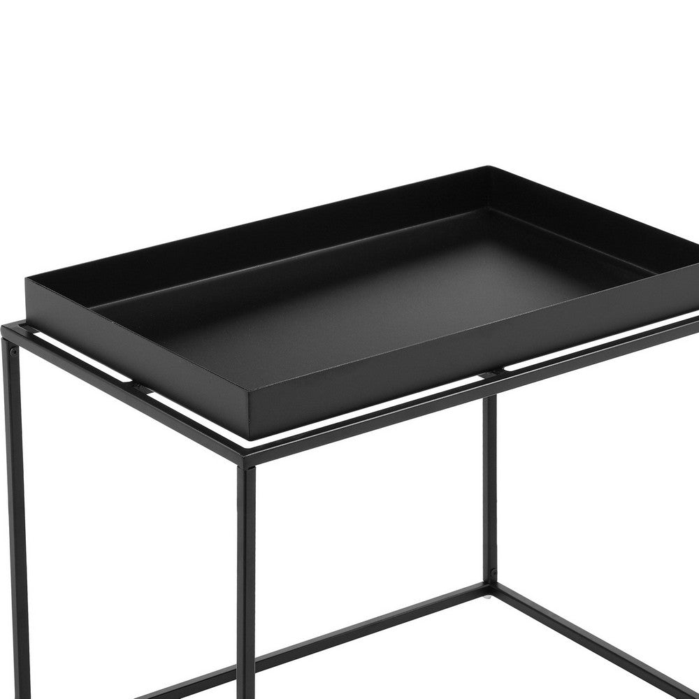 Benjara Bixy 24 Inch Side End Table, Black Tray Top, Open Cubic Metal Frame