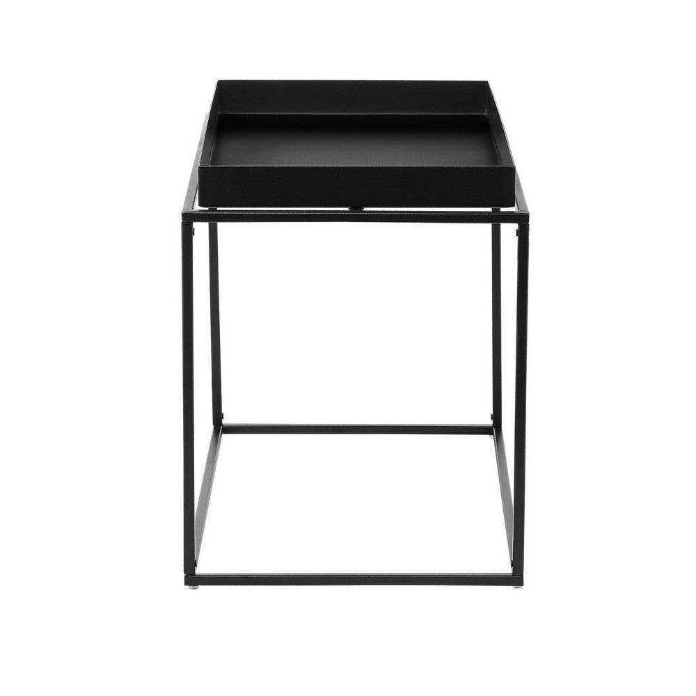 Benjara Bixy 24 Inch Side End Table, Black Tray Top, Open Cubic Metal Frame