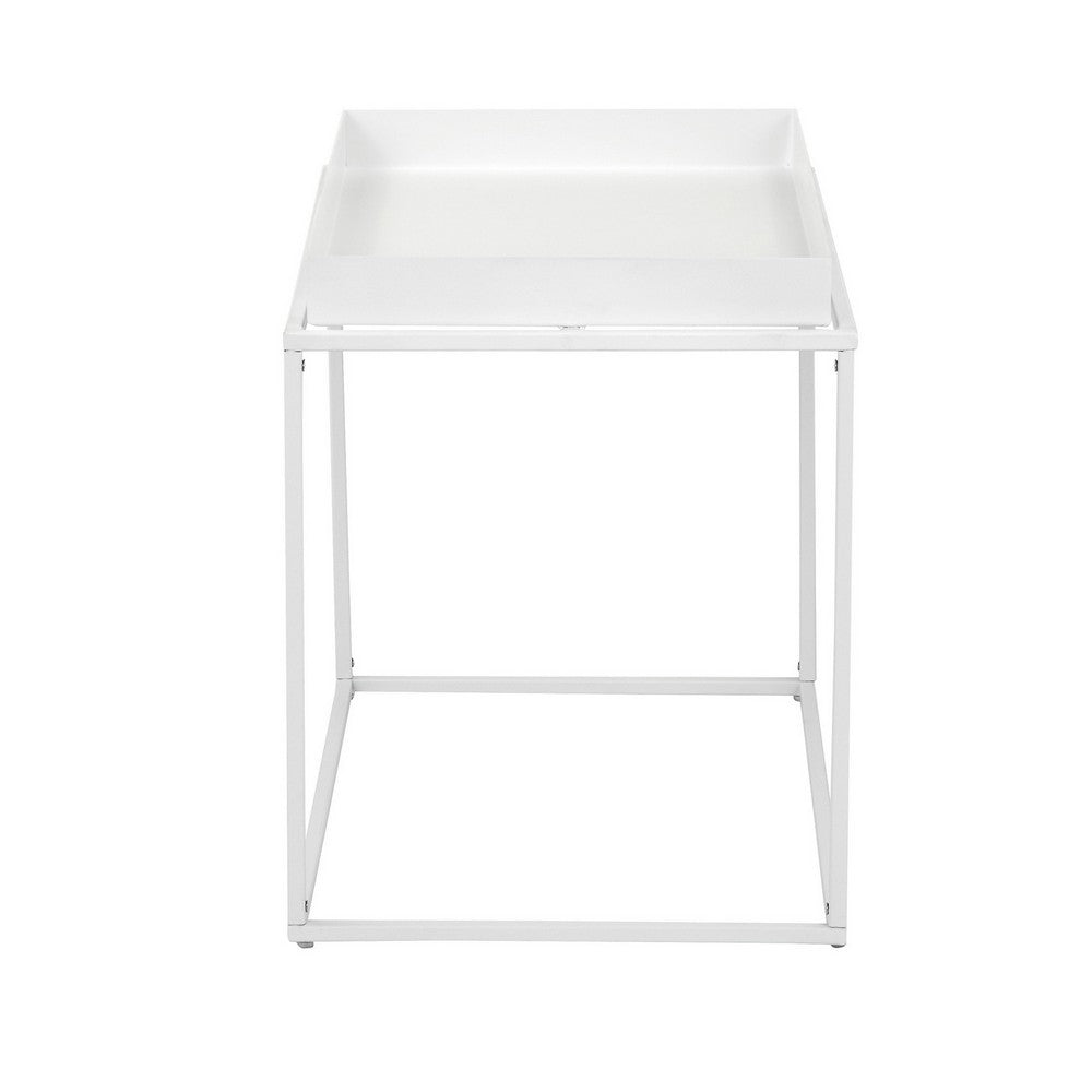 Benjara Bixy 24 Inch Side End Table, White Tray Top, Open Cubic Metal Frame