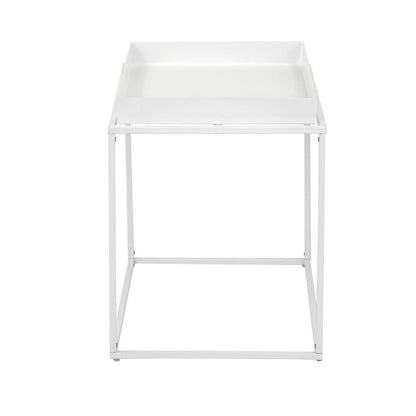 Benjara Bixy 24 Inch Side End Table, White Tray Top, Open Cubic Metal Frame