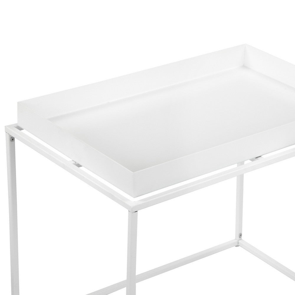 Benjara Bixy 24 Inch Side End Table, White Tray Top, Open Cubic Metal Frame