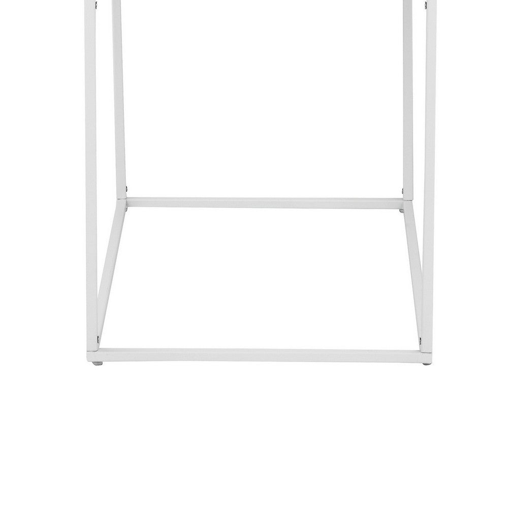 Benjara Bixy 24 Inch Side End Table, White Tray Top, Open Cubic Metal Frame