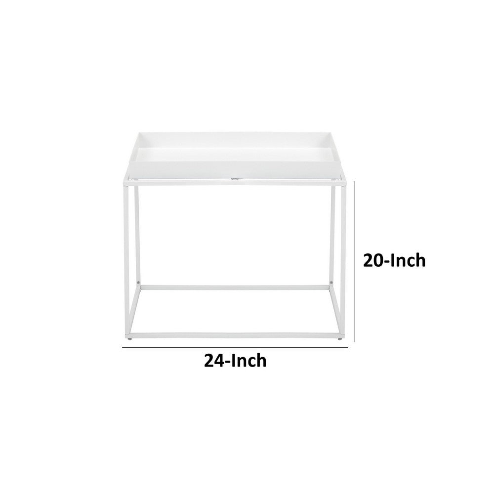 Benjara Bixy 24 Inch Side End Table, White Tray Top, Open Cubic Metal Frame