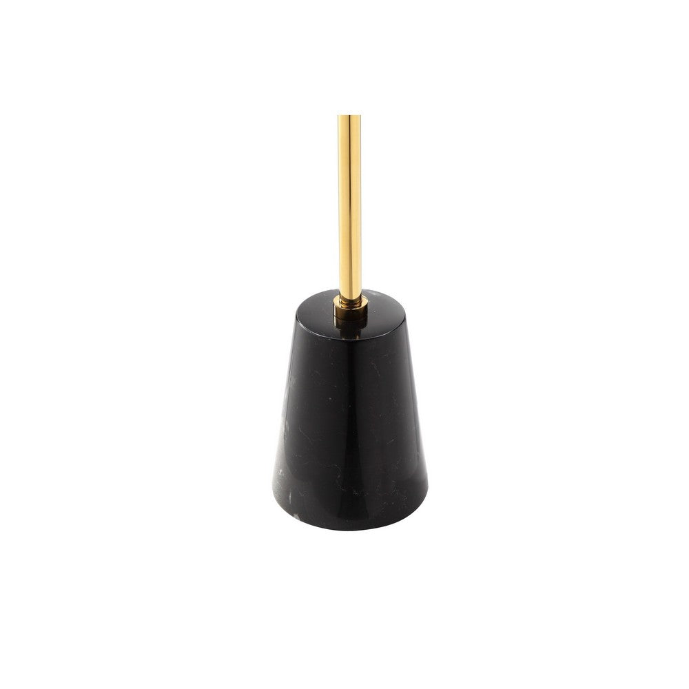 Benjara Frank 12 Inch Drink Side End Table, Gold Top, Black Marble Solid Cone Base