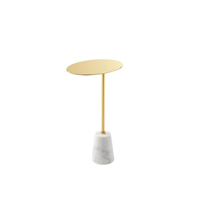 Benjara Frank 12 Inch Drink Side End Table, Gold Top, White Marble Solid Cone Base