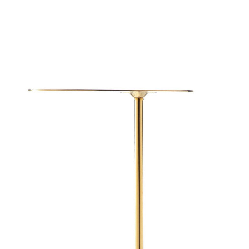 Benjara Frank 12 Inch Drink Side End Table, Gold Top, White Marble Solid Cone Base