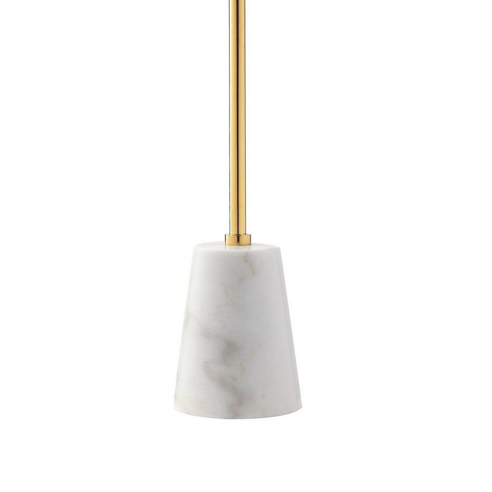 Benjara Frank 12 Inch Drink Side End Table, Gold Top, White Marble Solid Cone Base