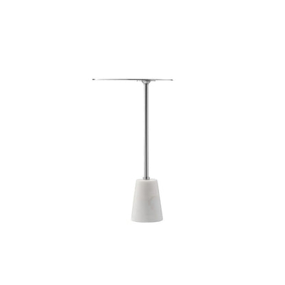 Benjara Frank 12 Inch Drink Side End Table, Chrome Top, White Marble Solid Base