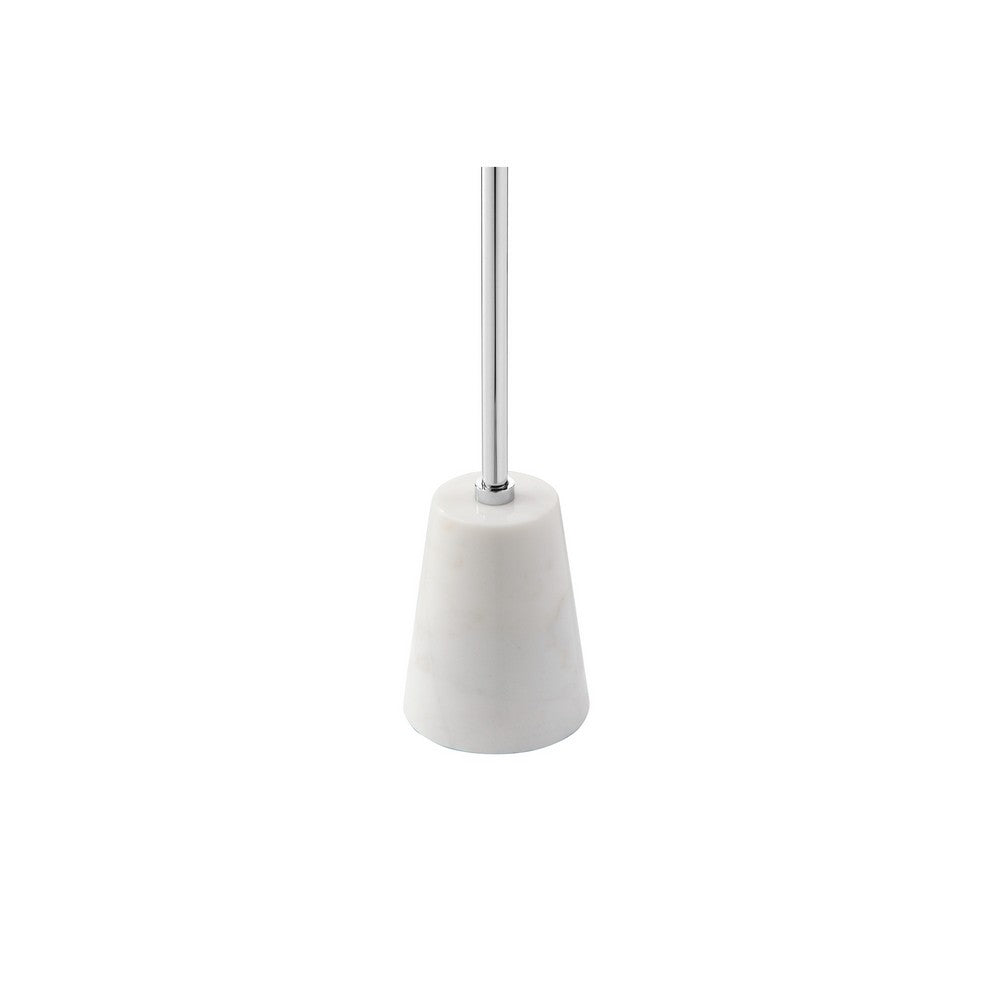 Benjara Frank 12 Inch Drink Side End Table, Chrome Top, White Marble Solid Base