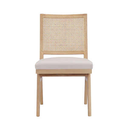 Benjara Isha Cane Side Dining Chair Set of 2, Cushioned Seat, White And Brown