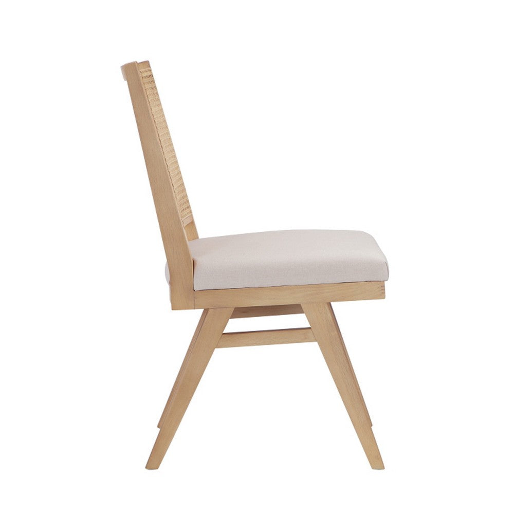 Benjara Isha Cane Side Dining Chair Set of 2, Cushioned Seat, White And Brown