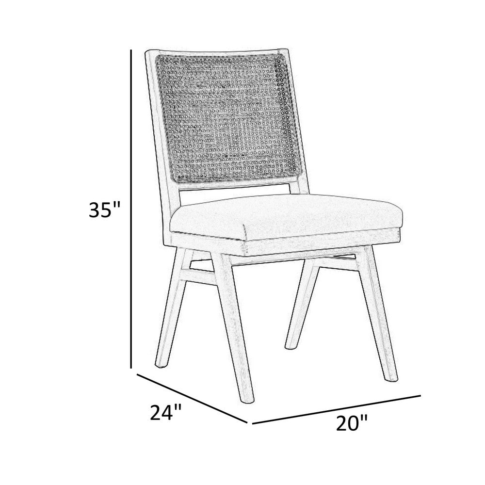 Benjara Isha Cane Side Dining Chair Set of 2, Cushioned Seat, White And Brown