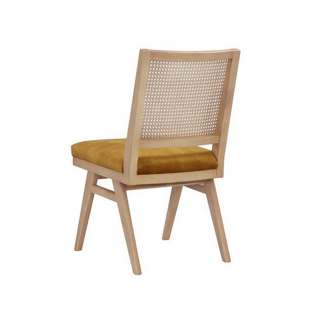 Benjara Isha Cane Side Dining Chair Set of 2, Cushioned Seat, Gold And Brown