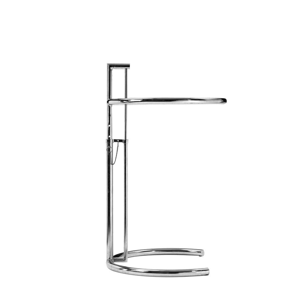Benjara Deko Side Table, 28-39 Inch Adjustable Height, Round Glass Top, Chrome