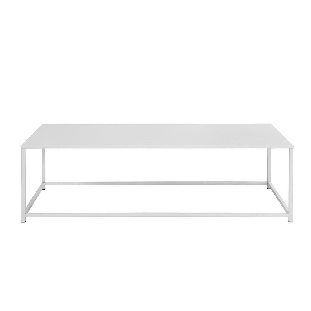 Benjara Eme 48 Inch Coffee Table, Rectangular Tabletop, Modern White Metal Frame