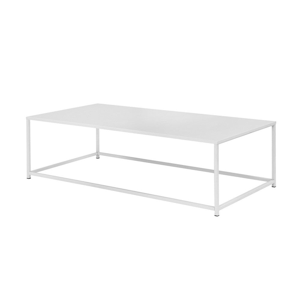 Benjara Eme 48 Inch Coffee Table, Rectangular Tabletop, Modern White Metal Frame