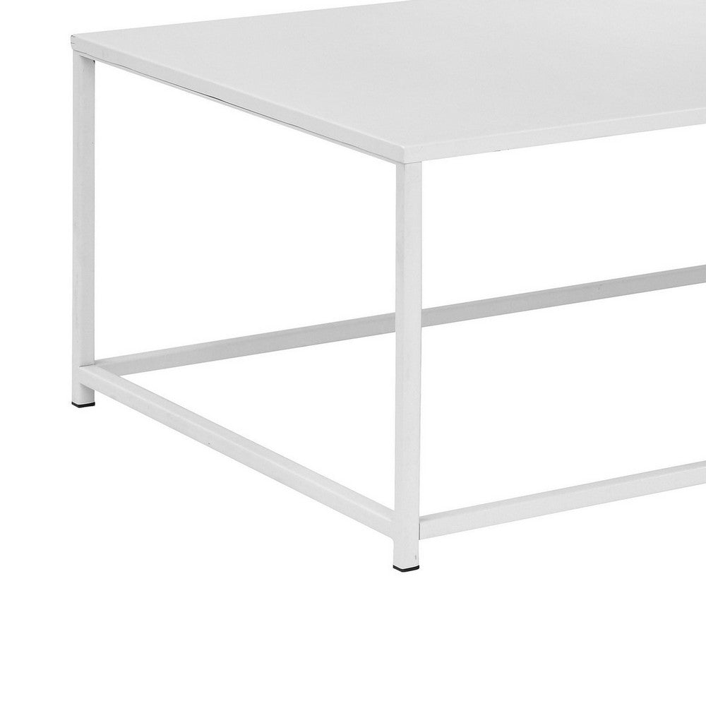Benjara Eme 48 Inch Coffee Table, Rectangular Tabletop, Modern White Metal Frame