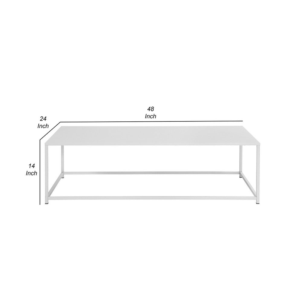 Benjara Eme 48 Inch Coffee Table, Rectangular Tabletop, Modern White Metal Frame