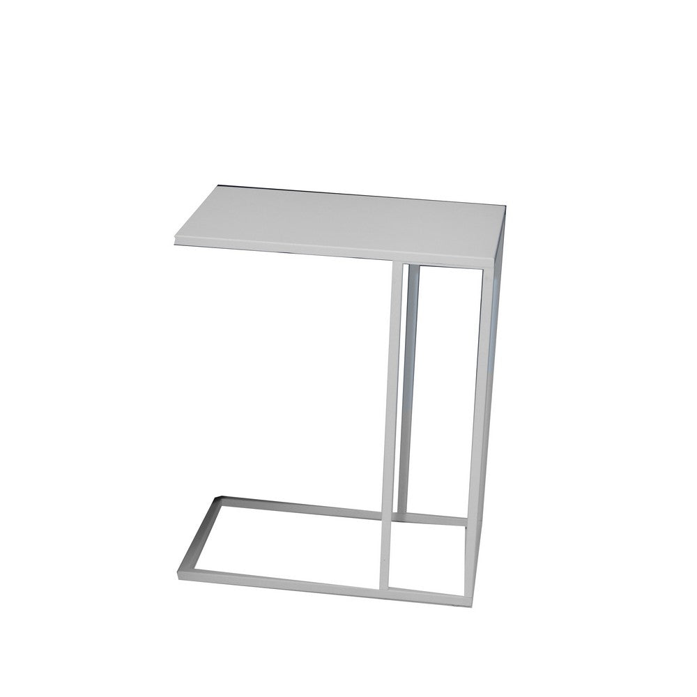 Benjara Eme 23 Inch Side End Table, Rectangular Tray Top, Modern White Metal Frame