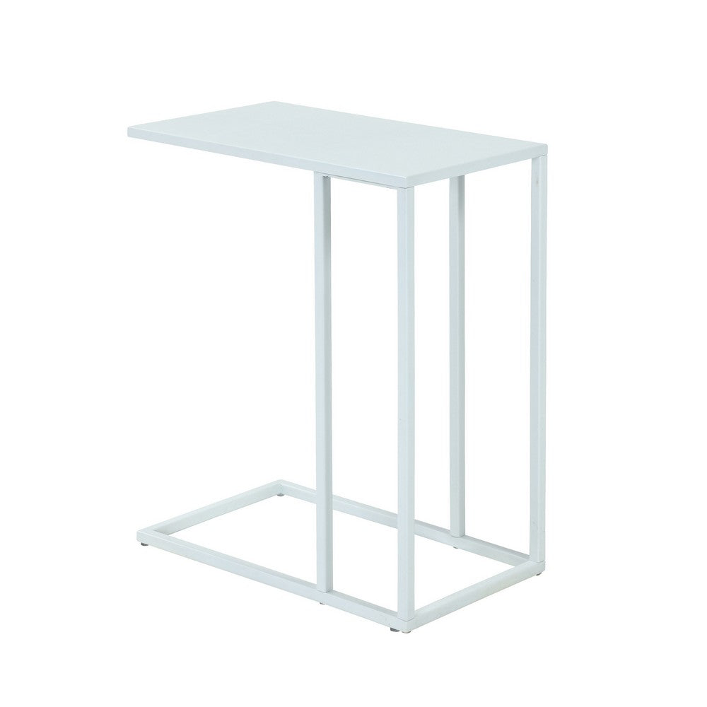 Benjara Eme 23 Inch Side End Table, Rectangular Tray Top, Modern White Metal Frame