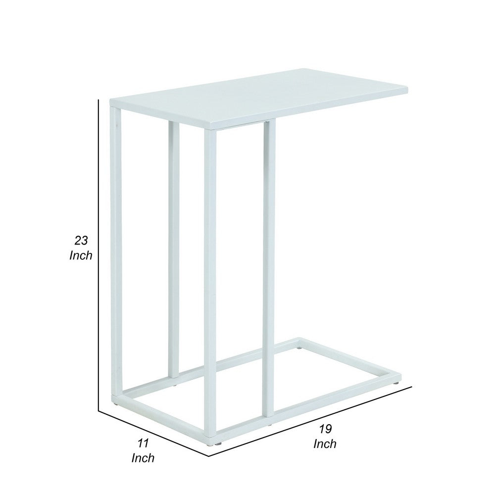 Benjara Eme 23 Inch Side End Table, Rectangular Tray Top, Modern White Metal Frame