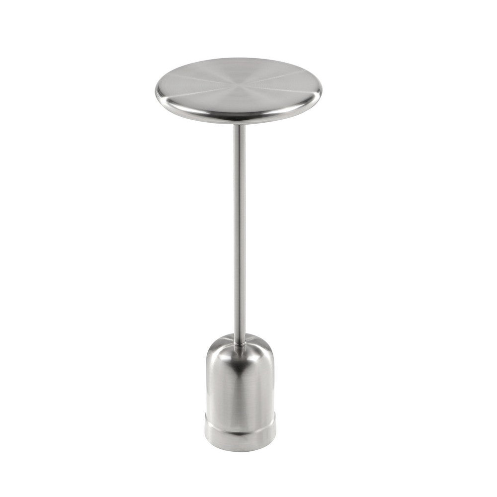 Benjara Mars 8" Side End Drink Table, Round, Cone Tapered Base, Silver