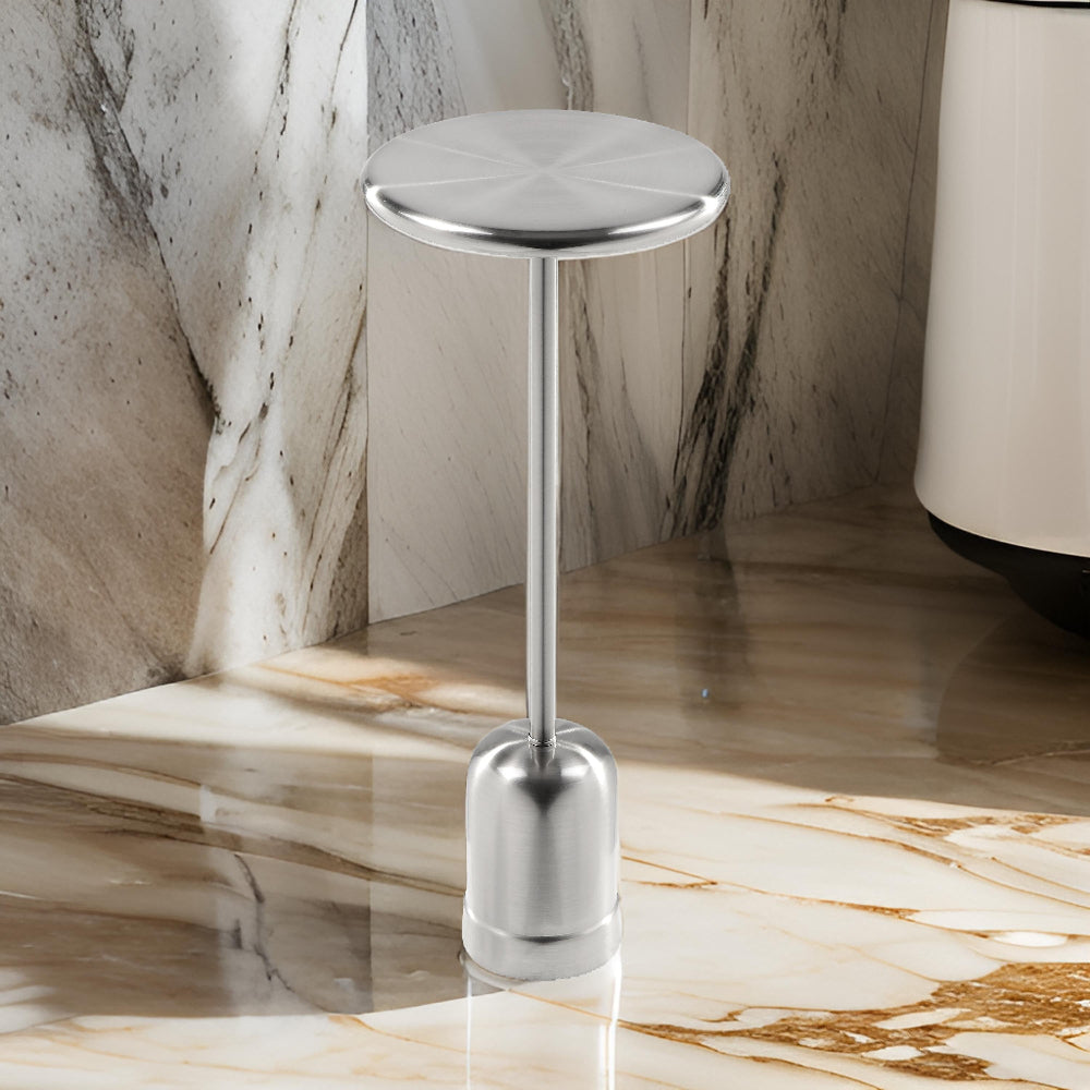 Benjara Mars 8" Side End Drink Table, Round, Cone Tapered Base, Silver