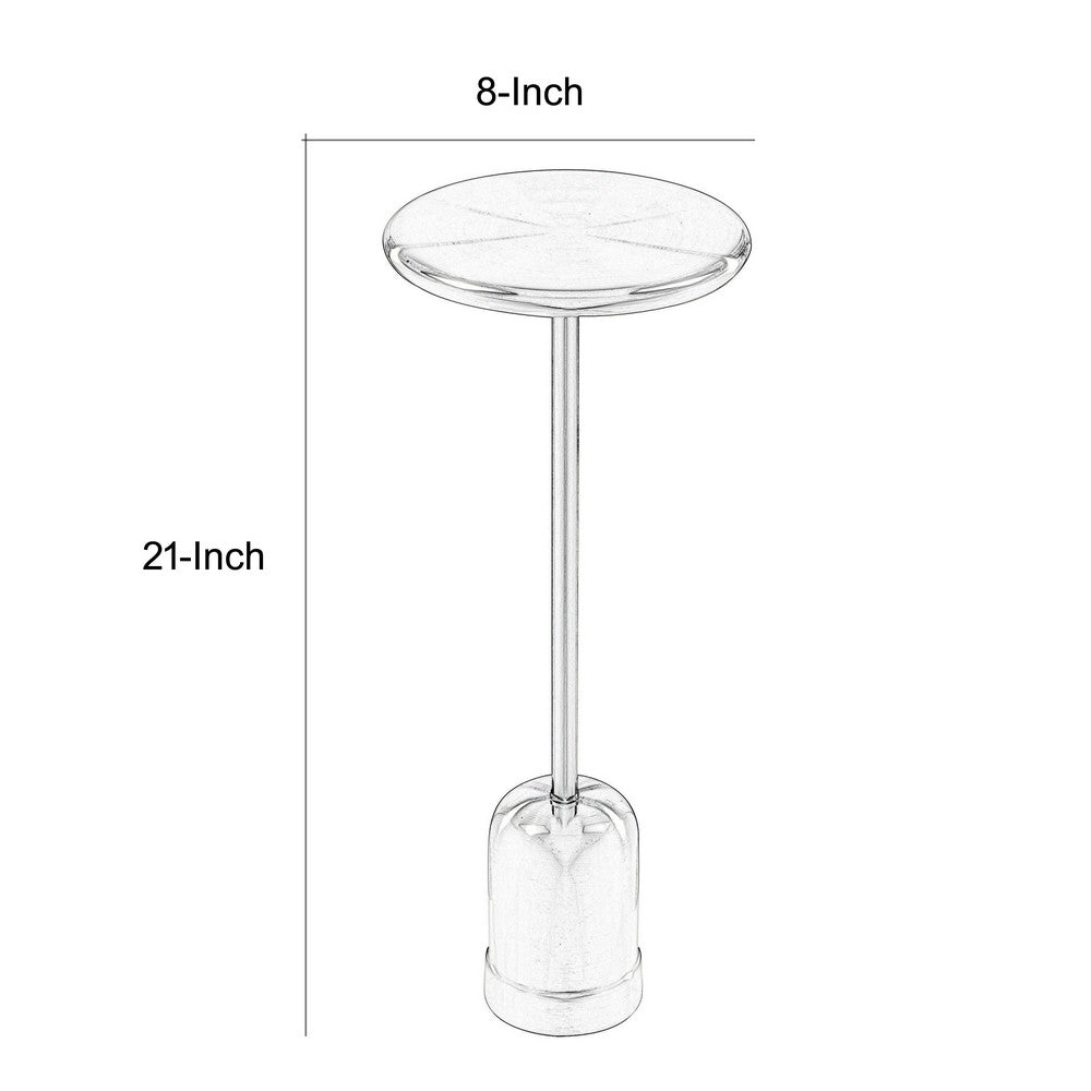 Benjara Mars 8 Inch Side End Drink Table, Round, Dome Tapered Base, Silver