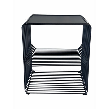 Benjara 20 Inch Tall Side End Table, 2 Shelves, Square Top, Black Metal Wire Frame