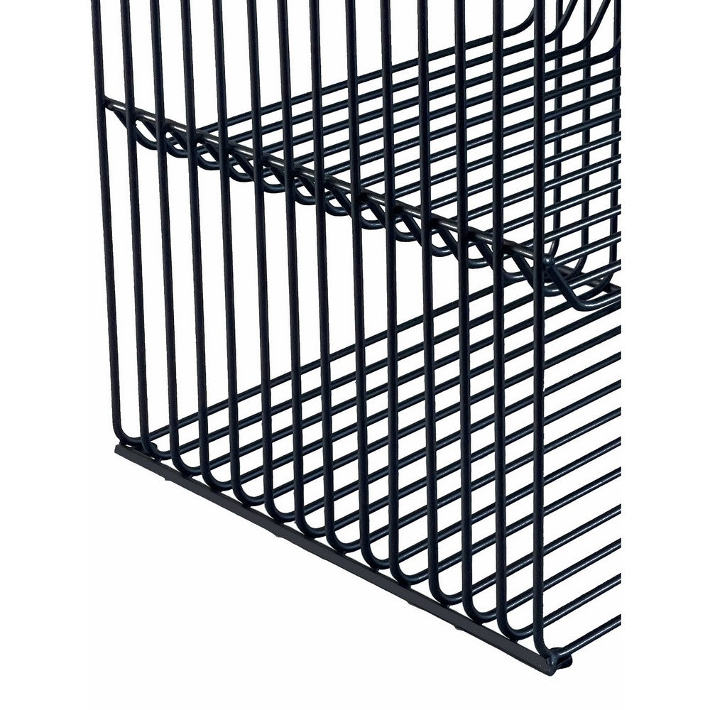 Benjara 20 Inch Tall Side End Table, 2 Shelves, Square Top, Black Metal Wire Frame