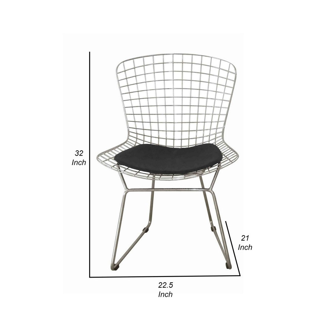 Benjara Hely 23 Inch Dining Chair Set of 2, Wire Mesh, Cushioned, Sled Base, Black