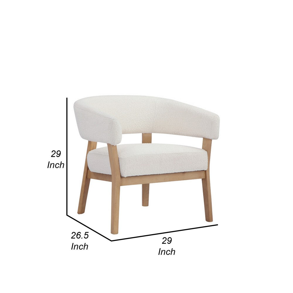 Benjara 29 Inch Lounge Chair, Boucle Seat, Curved Wishbone Back, White, Brown
