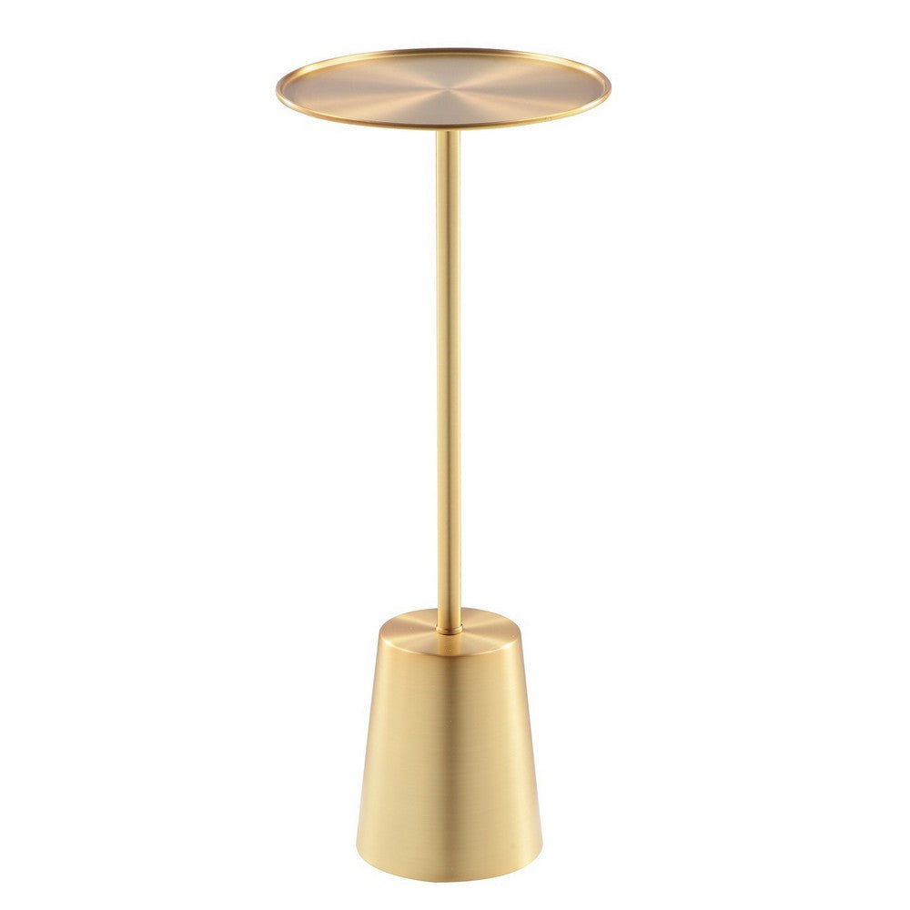 Benjara Ryan 8 Inch Side End Drink Table, Round, Tapered, Dome Base, Gold Metal