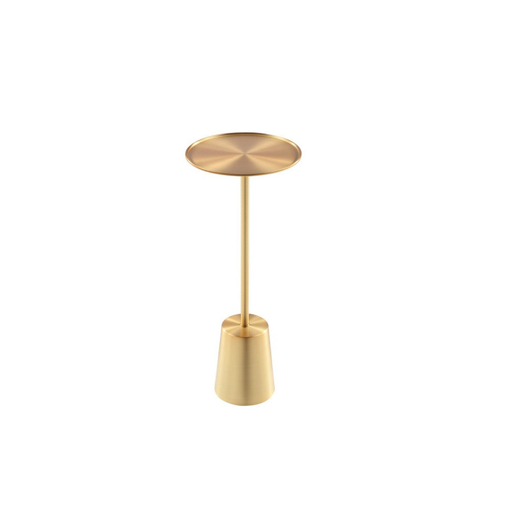 Benjara Ryan 8 Inch Side End Drink Table, Round, Tapered, Dome Base, Gold Metal