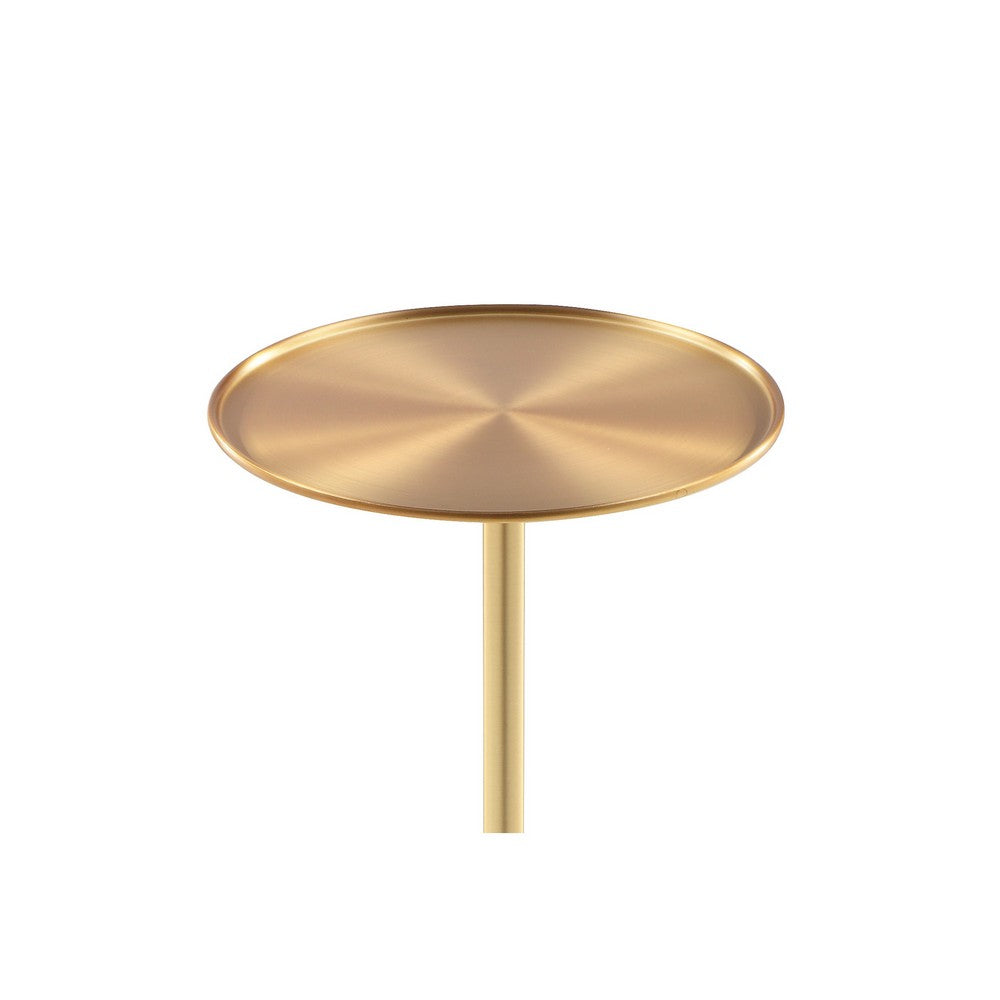 Benjara Ryan 8 Inch Side End Drink Table, Round, Tapered, Dome Base, Gold Metal