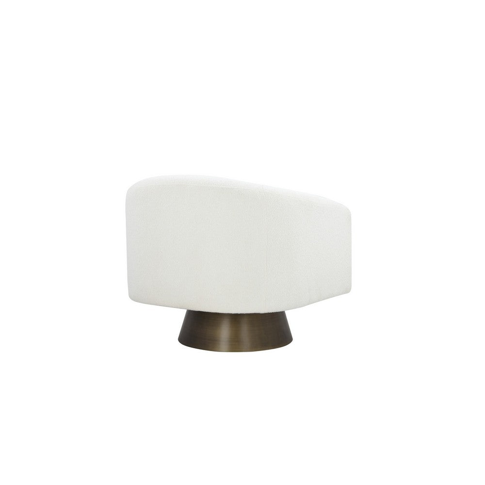 Benjara Tola 33 Inch Lounge Chair, Round Frame, White Boucle Fabric, Brass Base